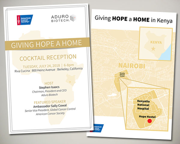 american cancer society giving hope a home cocktail reception sign design