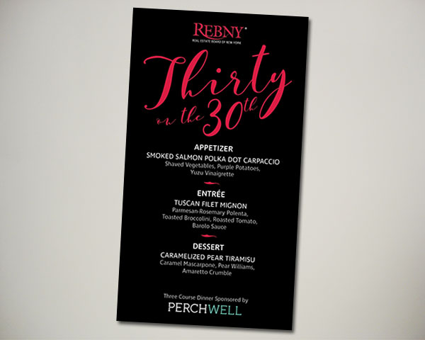 REBNY deal of the year thirty on 30th nonprofit nyc menu design